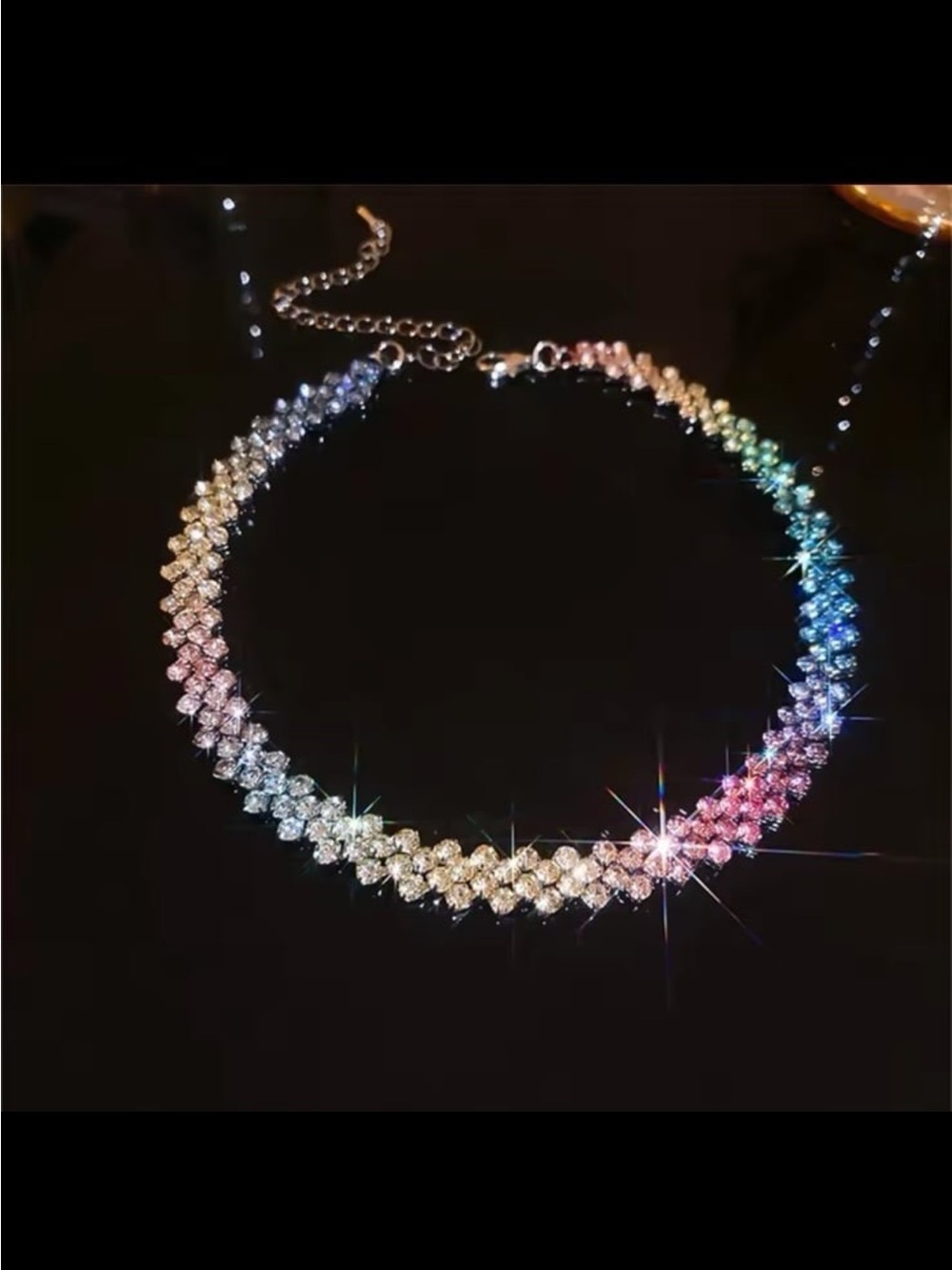 pastel rainbow swarovski elements choker necklace with silver plating CPR1